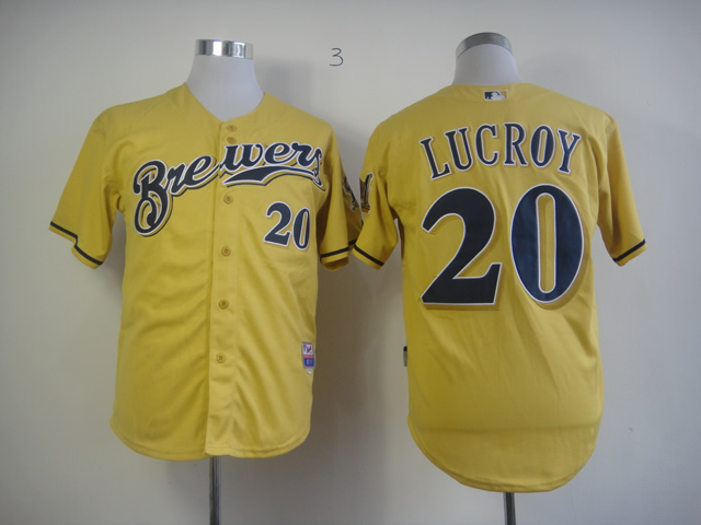 Men Milwaukee Brewers 20 Lucroy Yellow MLB Jerseys